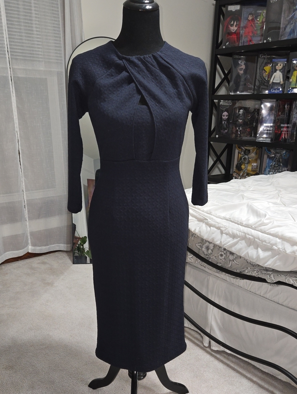 New York & Company Navy Long-Sleeve Twist-Neck Midi Dress